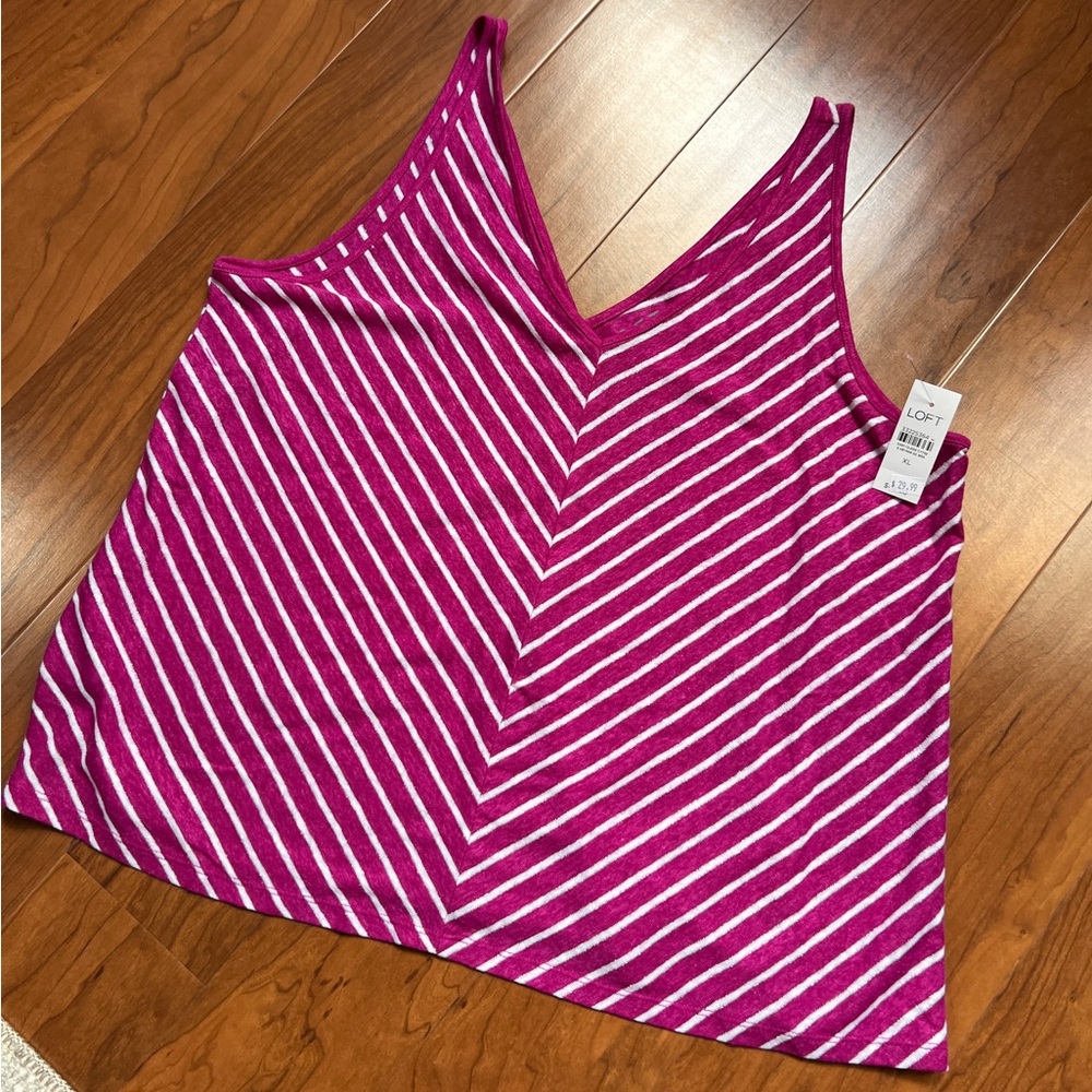 NWT LOFT women's XL pink tank with white and silver stripes